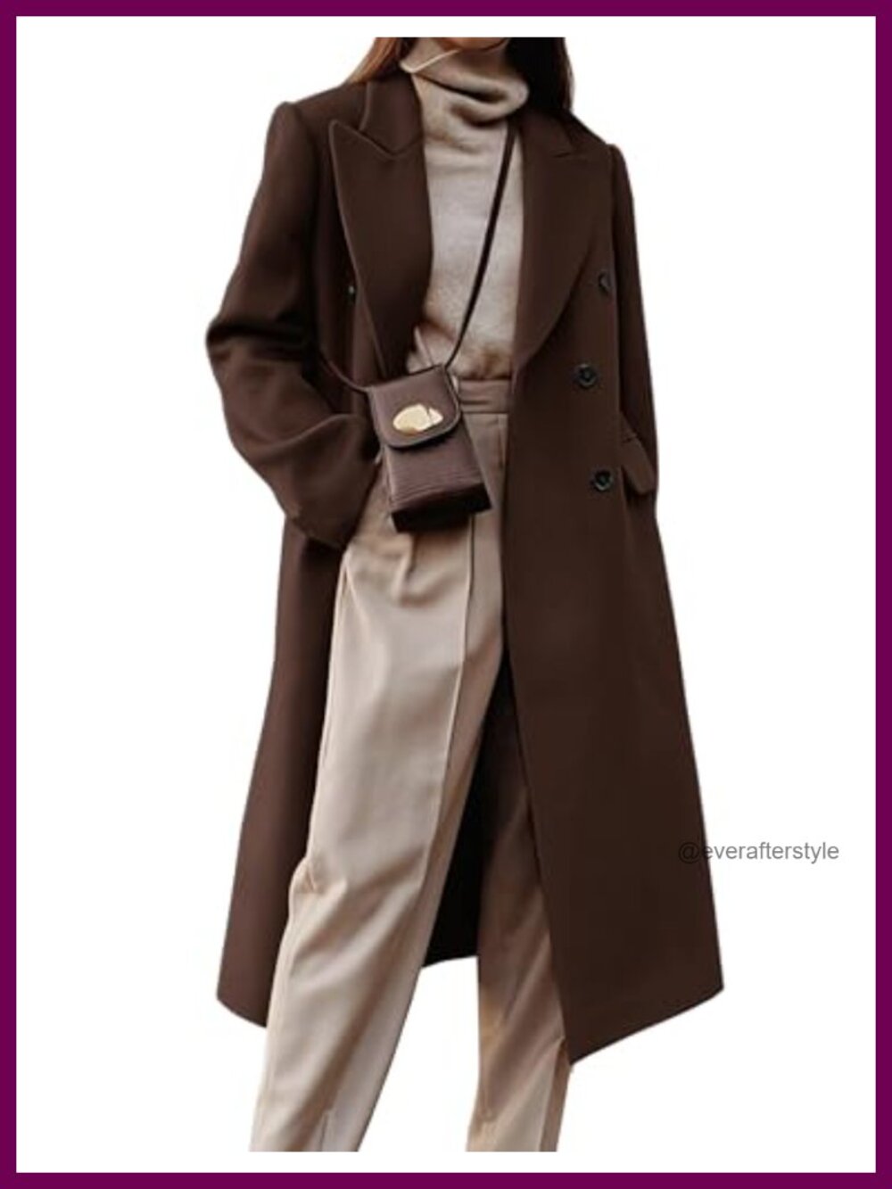 Women's Long Wool Blend Pea Coat Double Breasted Trench Fall Winter